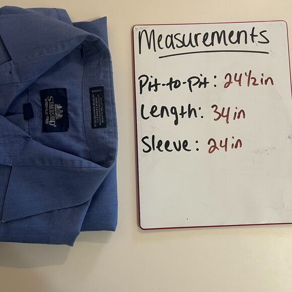 Stafford Blue Mens Button Down Shirt Wrinkle-Free Size 16 32/33 - Picture 6 of 6